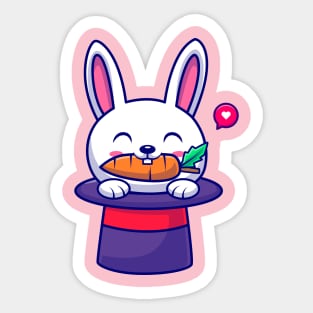 Cute Rabbit Eating Carrot In Magician Hat Cartoon Sticker